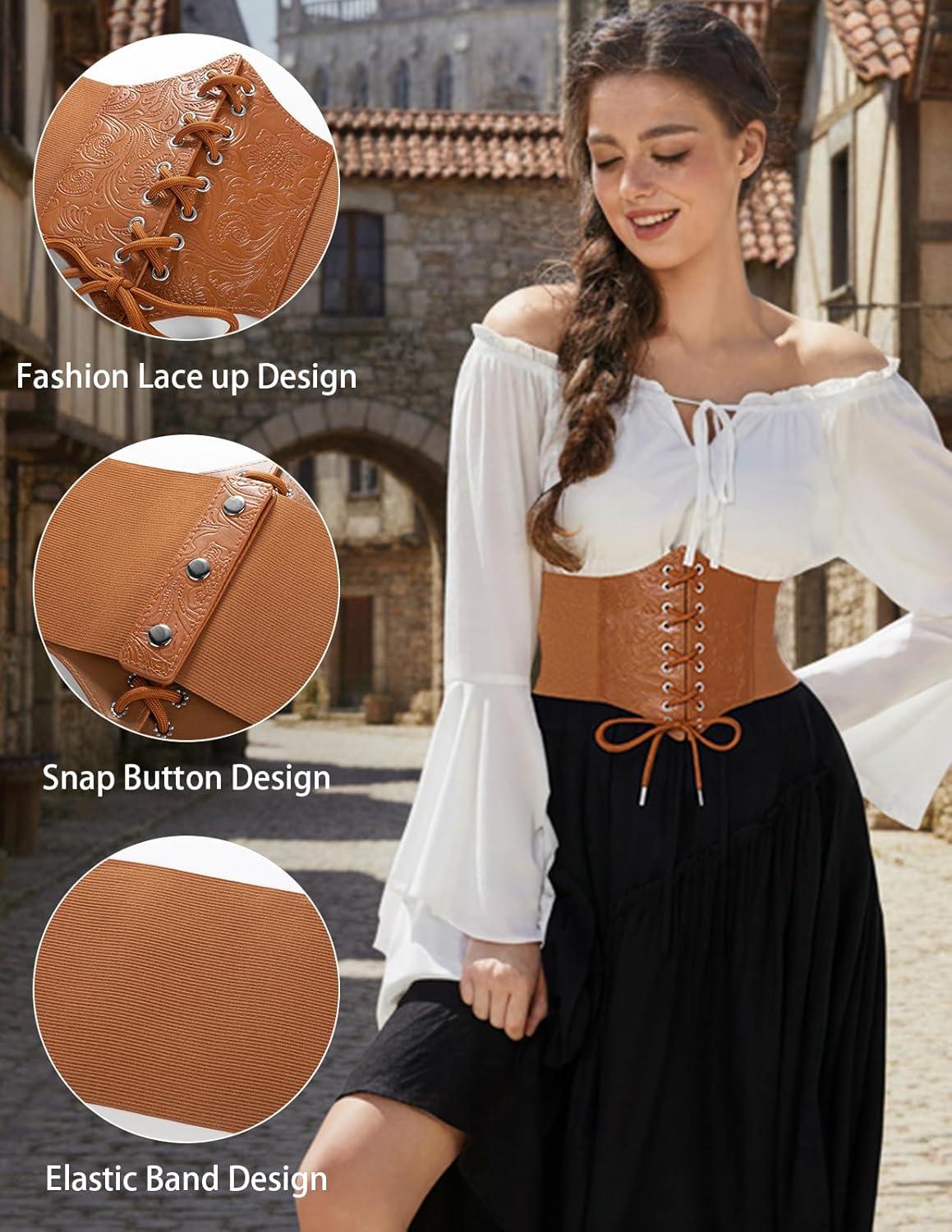 imageGRACE KARIN Laceup Cinch Belt Tied Corset Elastic Waist BeltBrownjacquard