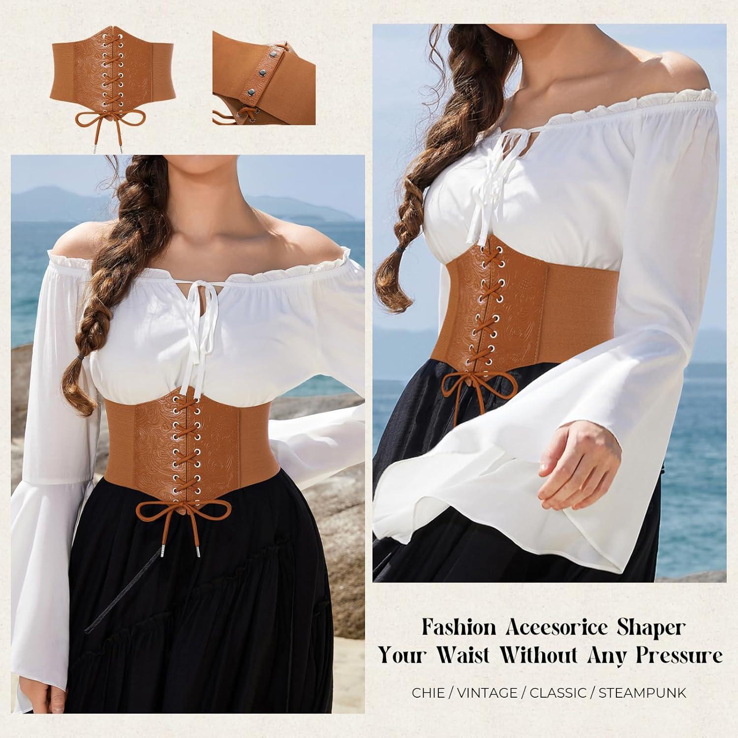 imageGRACE KARIN Laceup Cinch Belt Tied Corset Elastic Waist BeltBrownjacquard