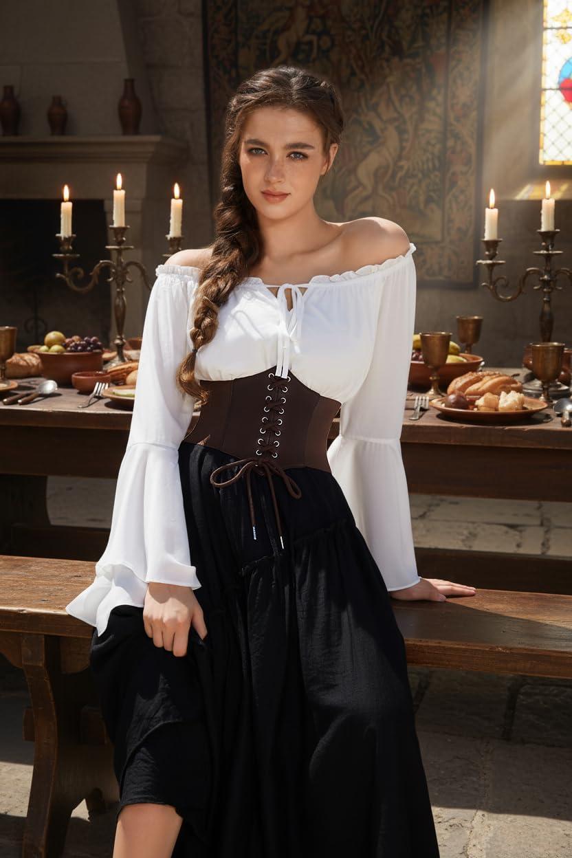 imageGRACE KARIN Laceup Cinch Belt Tied Corset Elastic Waist BeltCoffee