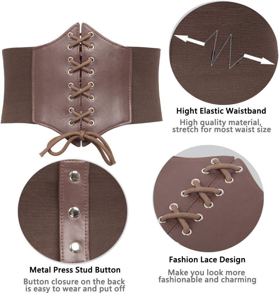 imageGRACE KARIN Laceup Cinch Belt Tied Corset Elastic Waist BeltCoffee