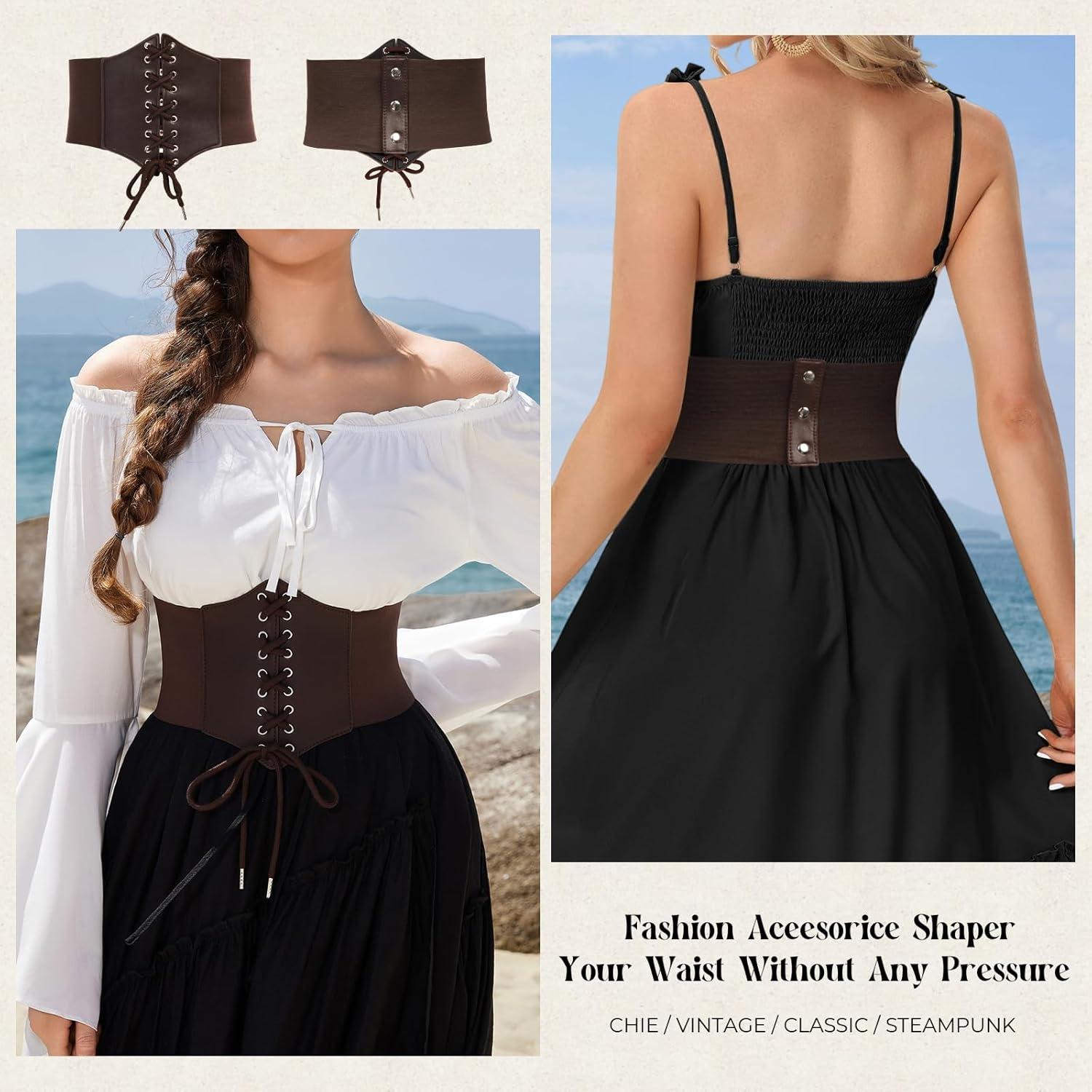 imageGRACE KARIN Laceup Cinch Belt Tied Corset Elastic Waist BeltCoffee