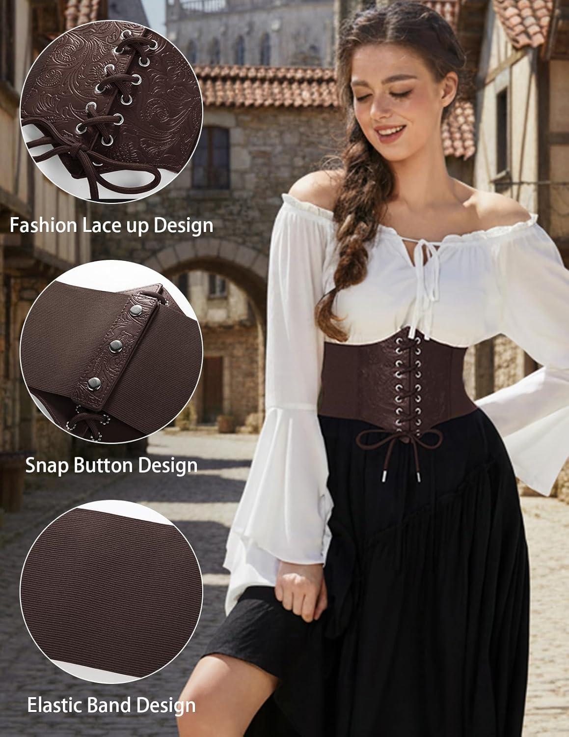 imageGRACE KARIN Laceup Cinch Belt Tied Corset Elastic Waist BeltCoffeejacquard