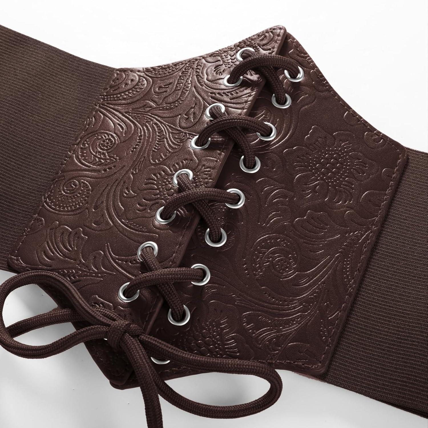 imageGRACE KARIN Laceup Cinch Belt Tied Corset Elastic Waist BeltCoffeejacquard