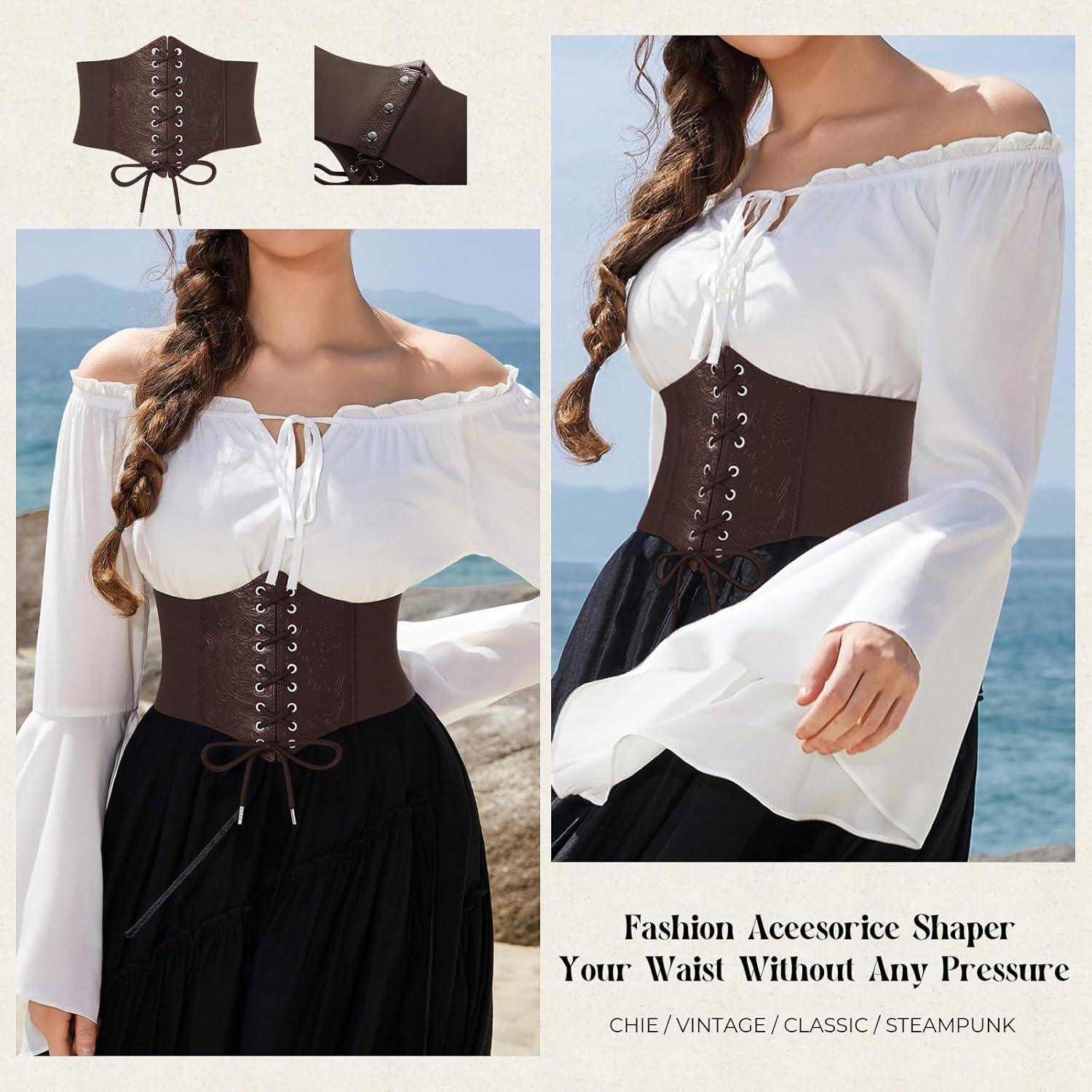 imageGRACE KARIN Laceup Cinch Belt Tied Corset Elastic Waist BeltCoffeejacquard