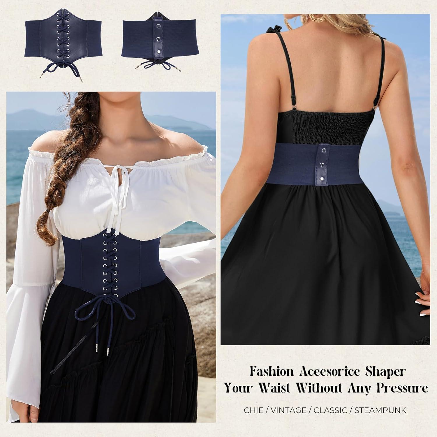 imageGRACE KARIN Laceup Cinch Belt Tied Corset Elastic Waist BeltNavy Blue