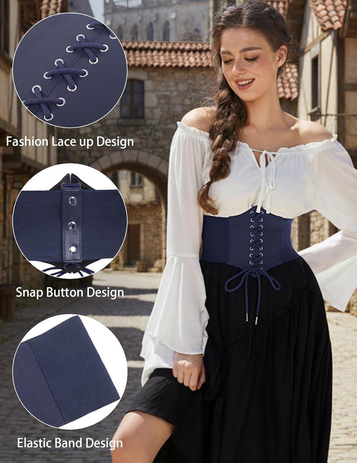 imageGRACE KARIN Laceup Cinch Belt Tied Corset Elastic Waist BeltNavy Blue