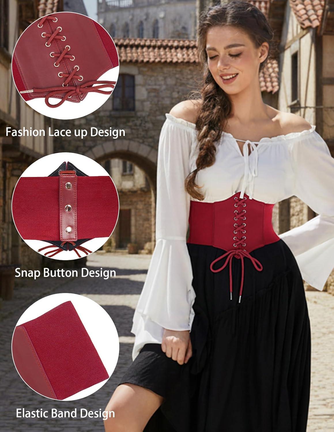 imageGRACE KARIN Laceup Cinch Belt Tied Corset Elastic Waist BeltRed