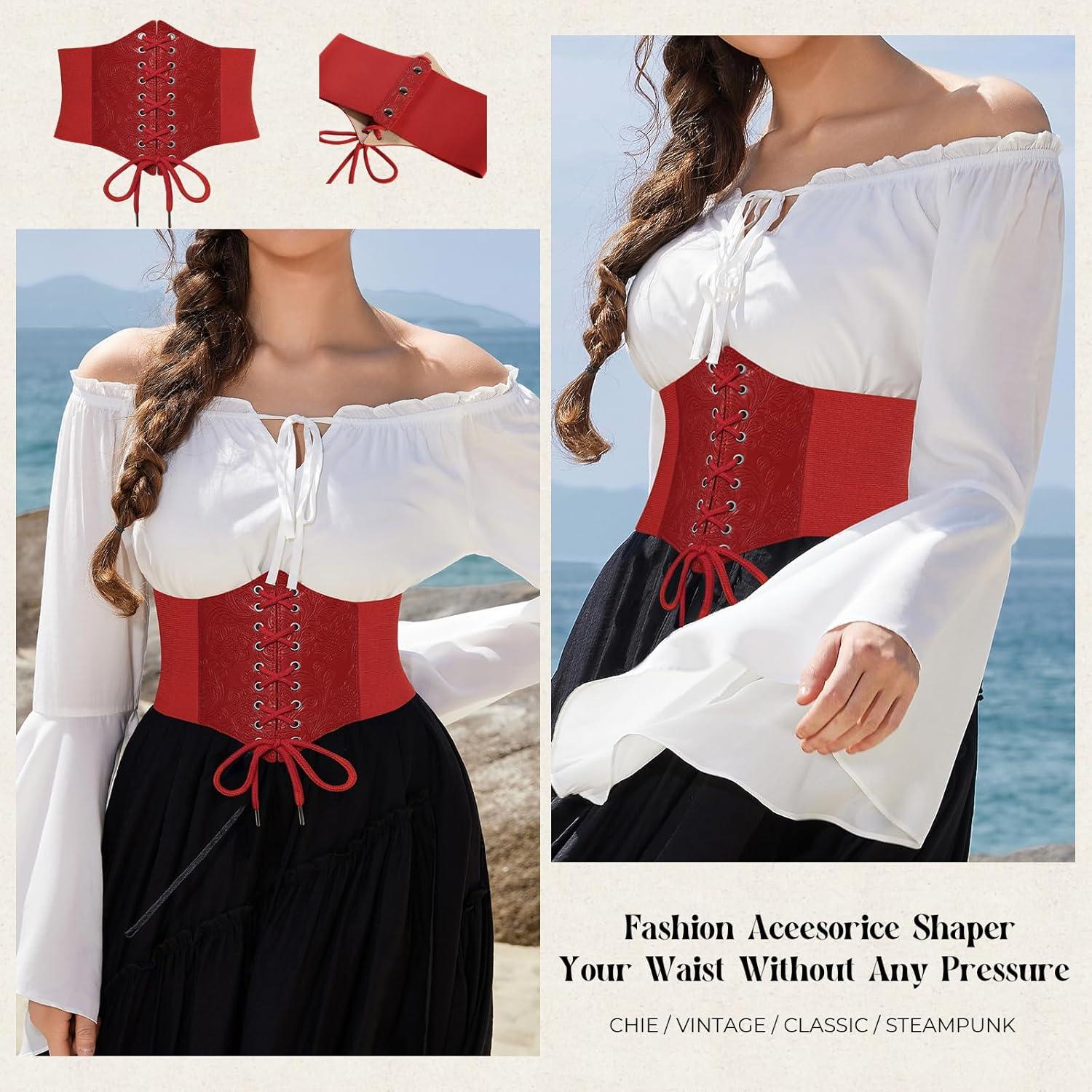 imageGRACE KARIN Laceup Cinch Belt Tied Corset Elastic Waist BeltRed