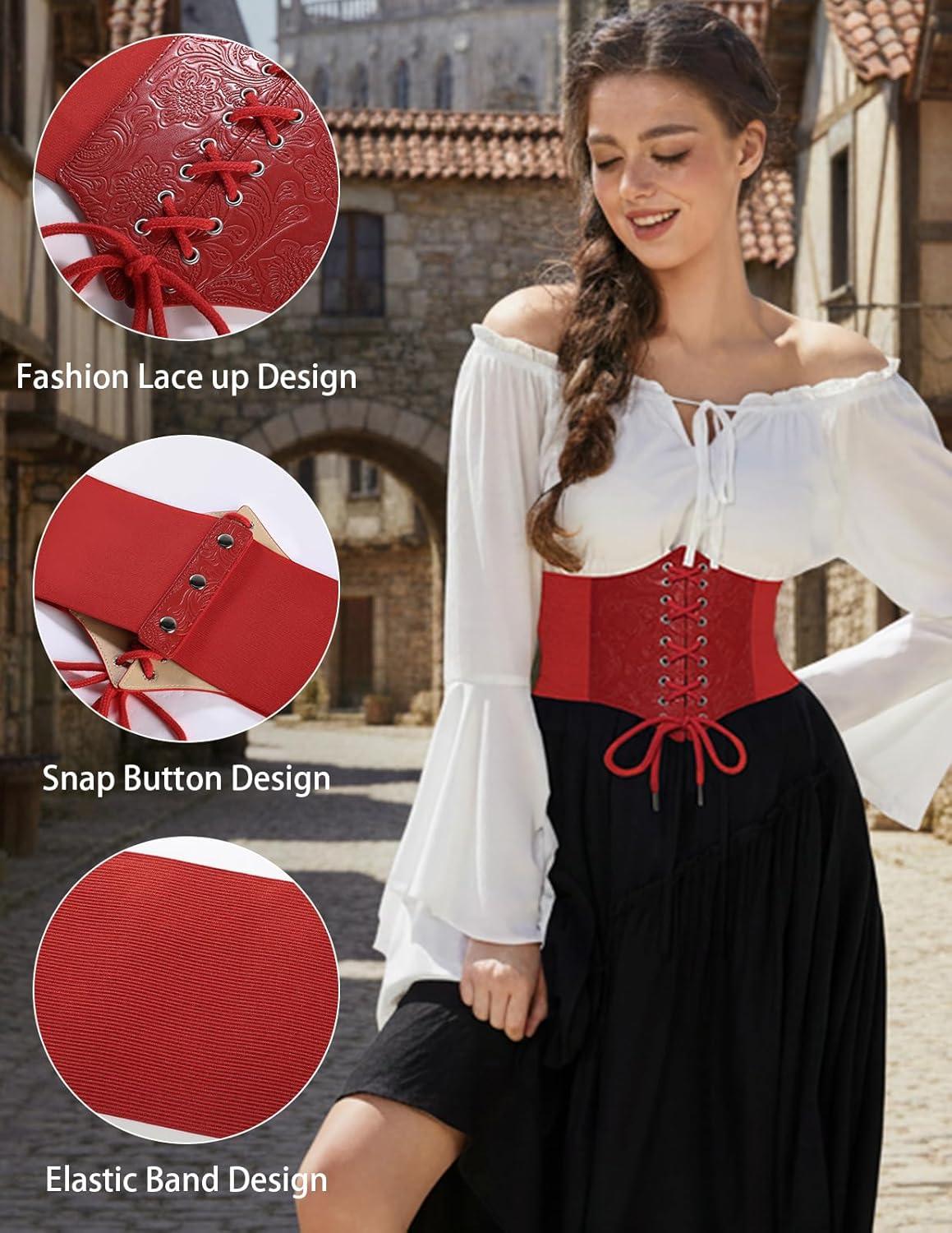imageGRACE KARIN Laceup Cinch Belt Tied Corset Elastic Waist BeltRedjacquard
