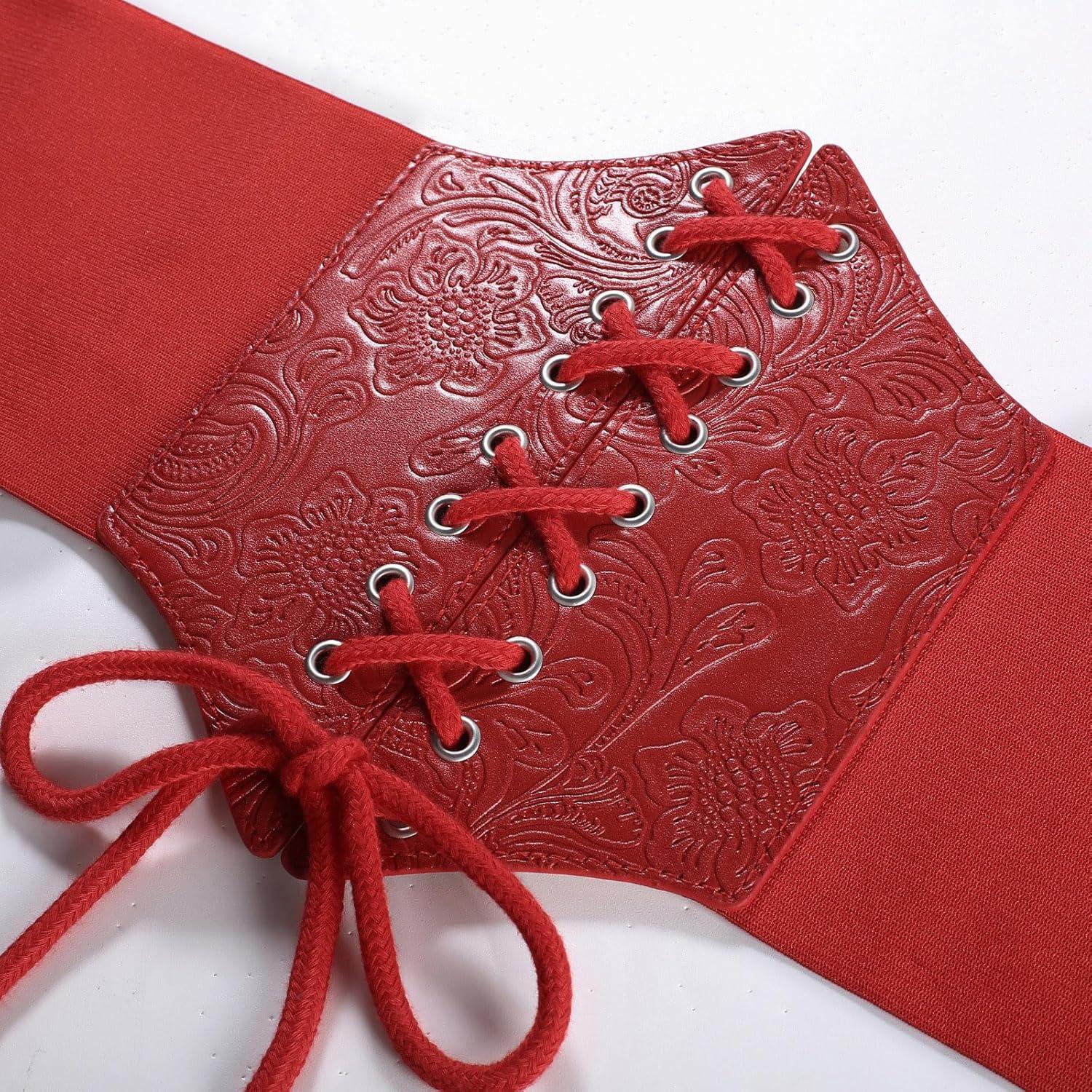 imageGRACE KARIN Laceup Cinch Belt Tied Corset Elastic Waist BeltRedjacquard