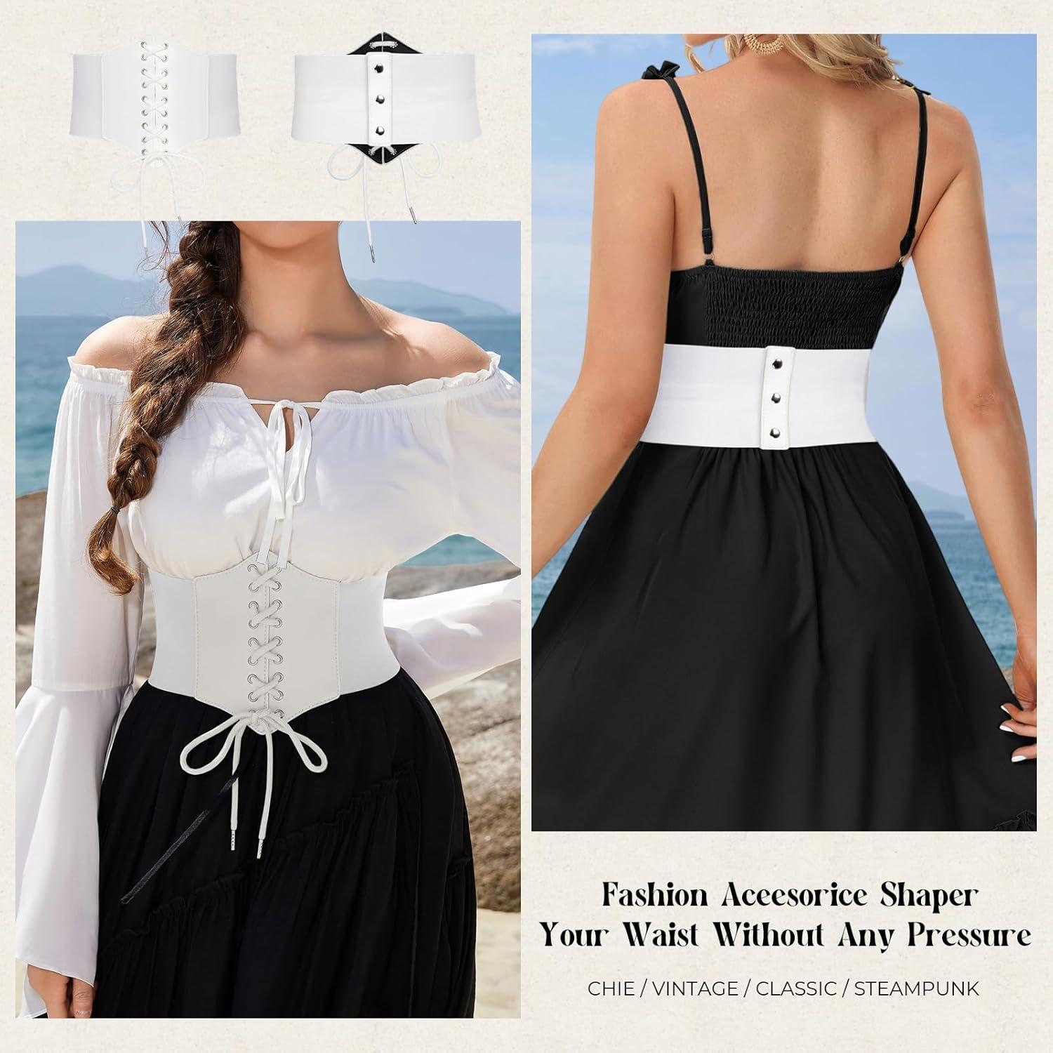 imageGRACE KARIN Laceup Cinch Belt Tied Corset Elastic Waist BeltWhite