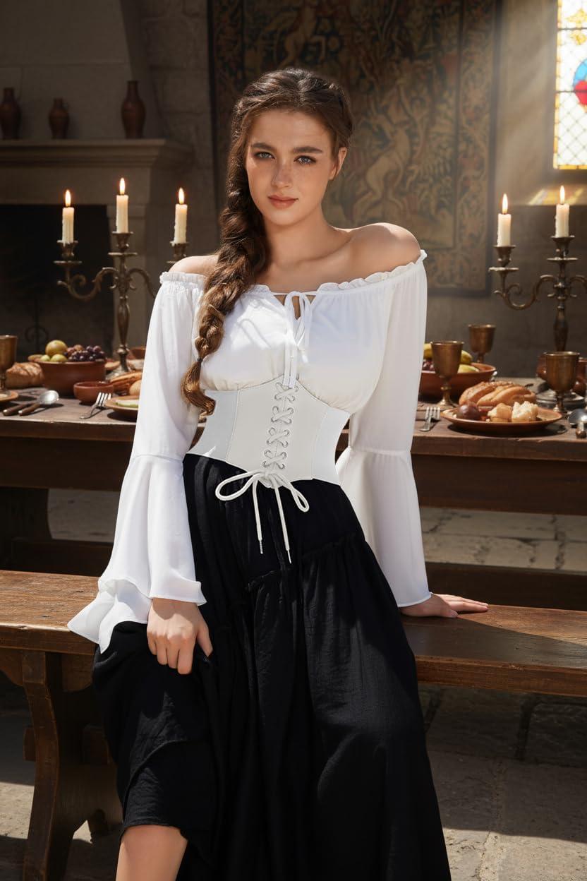 imageGRACE KARIN Laceup Cinch Belt Tied Corset Elastic Waist BeltWhite