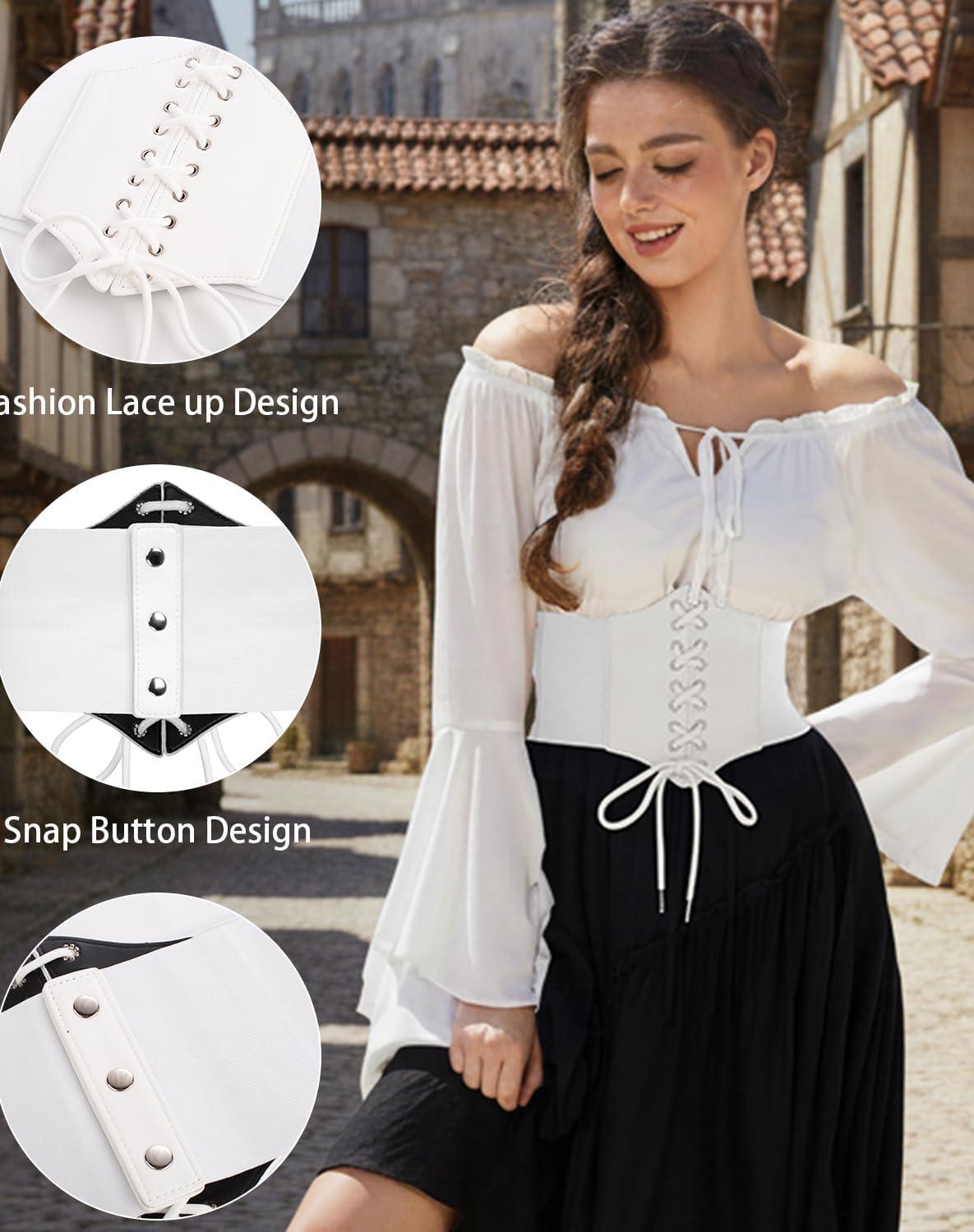 imageGRACE KARIN Laceup Cinch Belt Tied Corset Elastic Waist BeltWhite