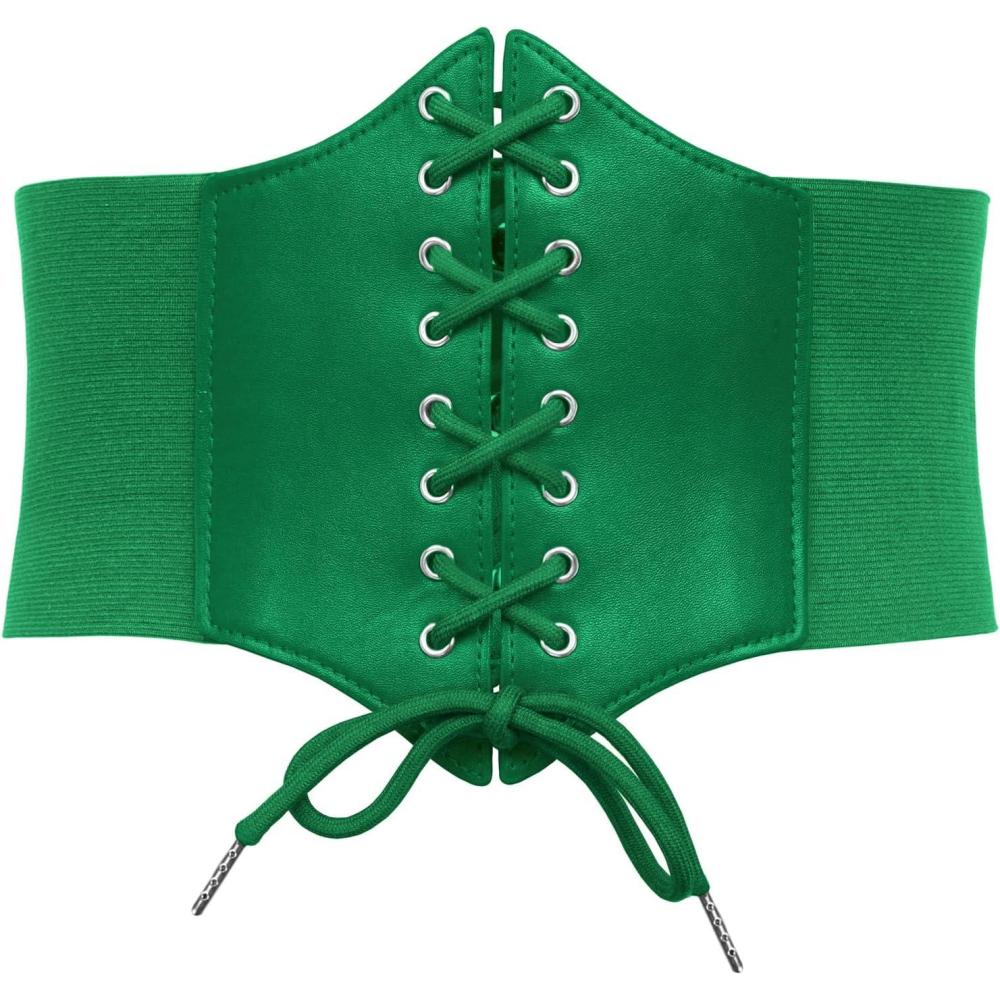 imageGRACE KARIN Laceup Cinch Belt Tied Corset Elastic Waist BeltGreen