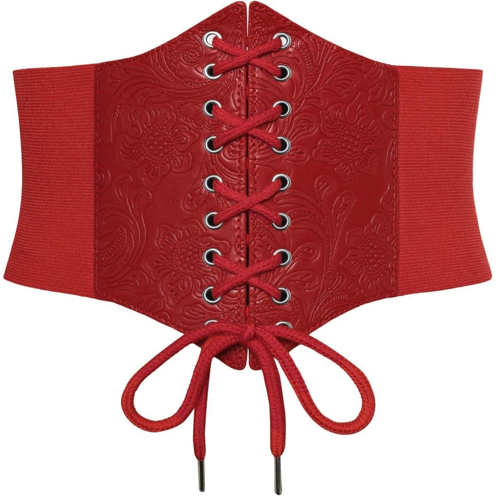 imageGRACE KARIN Laceup Cinch Belt Tied Corset Elastic Waist BeltRedjacquard