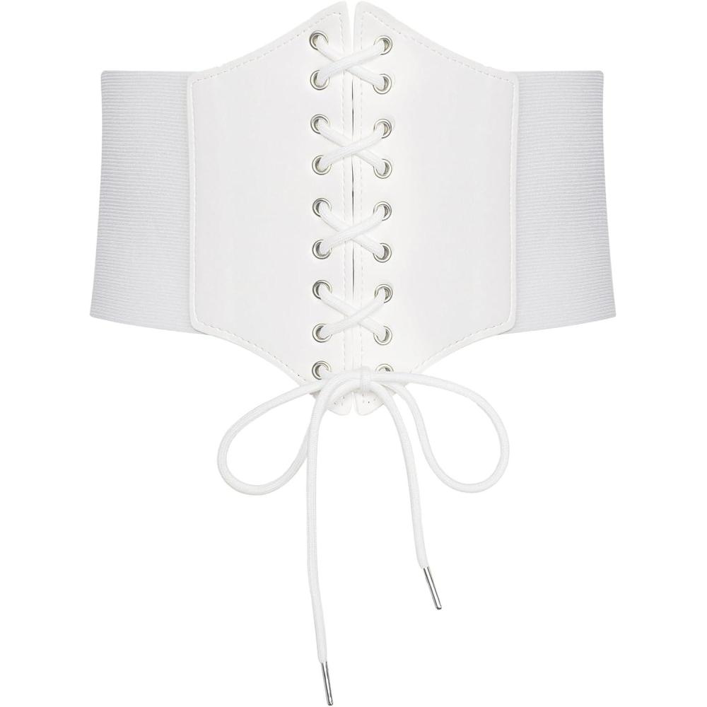 imageGRACE KARIN Laceup Cinch Belt Tied Corset Elastic Waist BeltWhite
