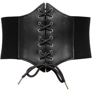 GRACE KARIN Lace-up Cinch Belt Tied Corset Elastic Waist Belt(Black)