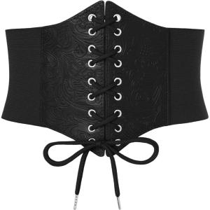 GRACE KARIN Lace-up Cinch Belt Tied Corset Elastic Waist Belt(Black-jacquard)