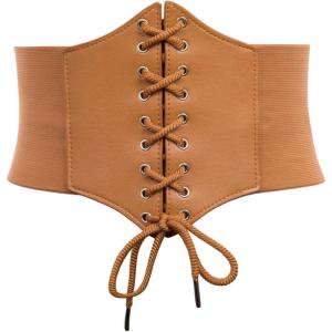 GRACE KARIN Lace-up Cinch Belt Tied Corset Elastic Waist Belt(Brown)