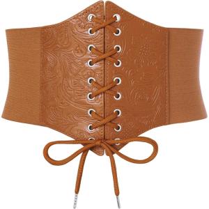 GRACE KARIN Lace-up Cinch Belt Tied Corset Elastic Waist Belt(Brown-jacquard)