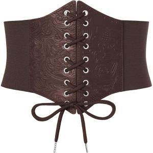GRACE KARIN Lace-up Cinch Belt Tied Corset Elastic Waist Belt(Coffee-jacquard)