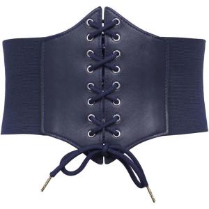 GRACE KARIN Lace-up Cinch Belt Tied Corset Elastic Waist Belt(Navy Blue)