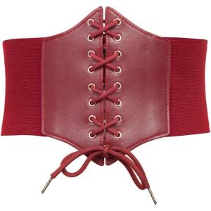 GRACE KARIN Lace-up Cinch Belt Tied Corset Elastic Waist Belt(Red)