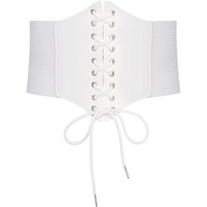 GRACE KARIN Lace-up Cinch Belt Tied Corset Elastic Waist Belt(White)