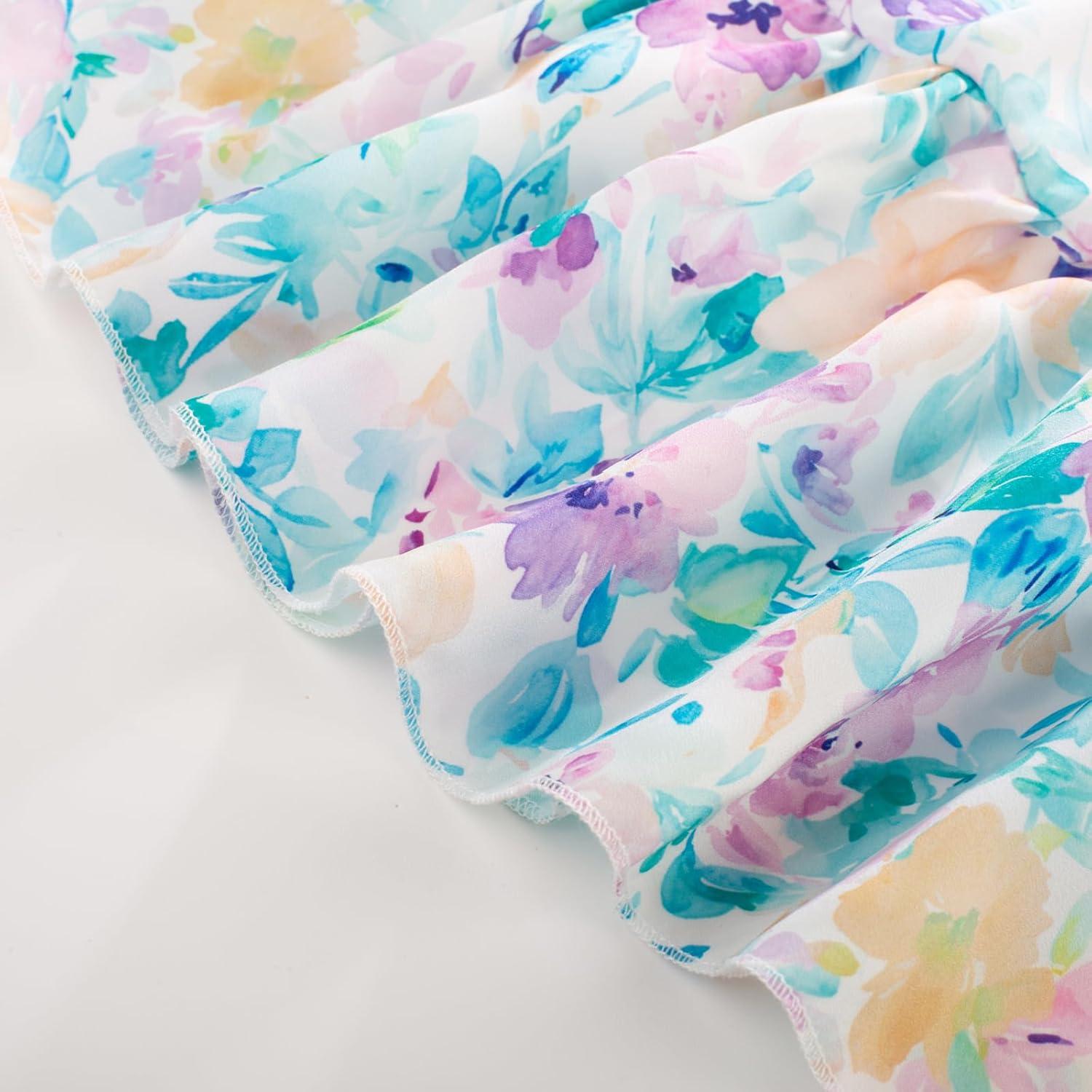 imageGRACE KARIN Girls Summer Dress Off Shoulder Ruffle Floral Spaghetti Strap Casual Sundress Tiered Midi DressFlowers and Leaves on White
