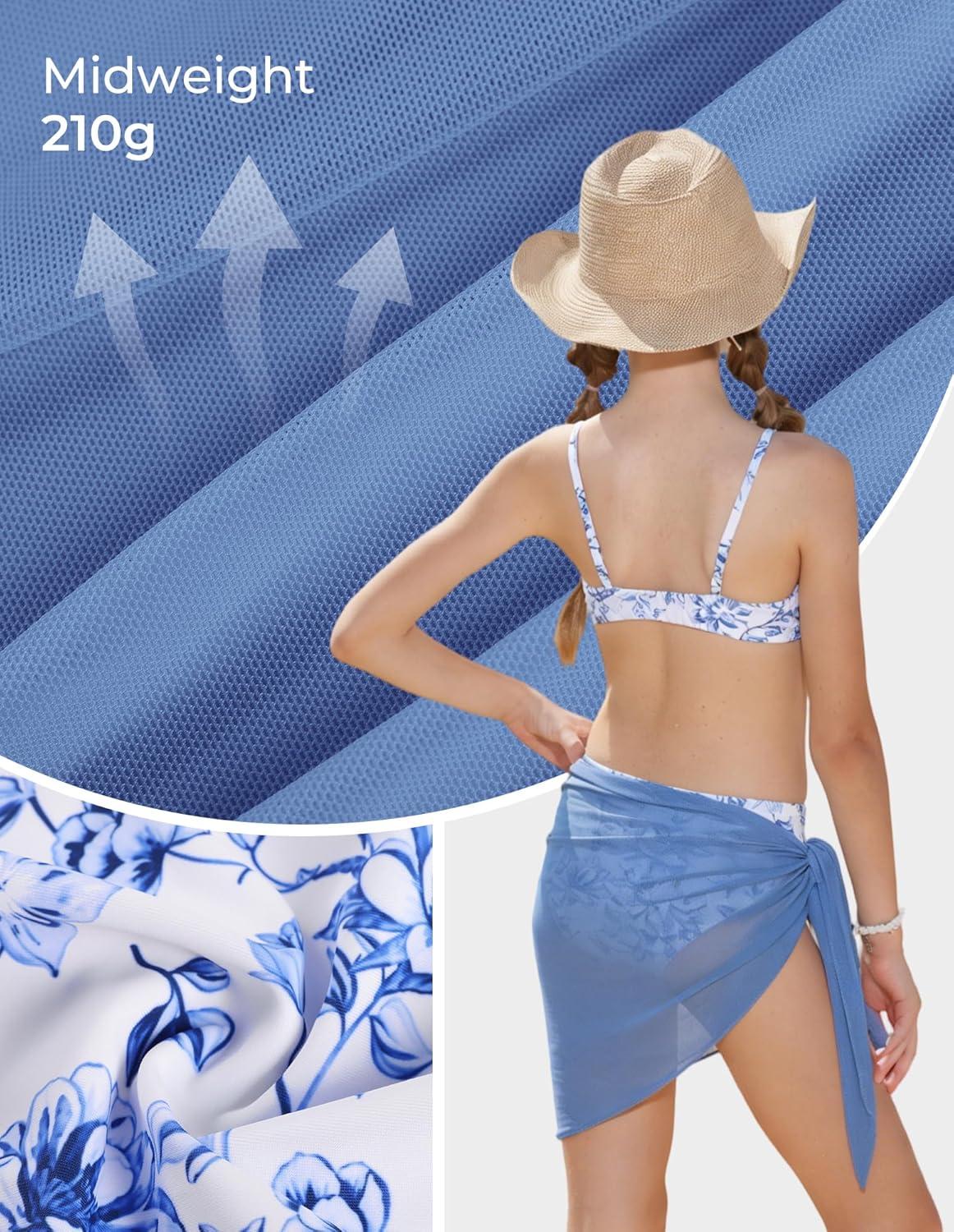 imageGRACE KARIN Girls Swimsuit Bikini Bathing Suit for Teens Ruched Tankini Beach Hawaii Swimwear with Cover Up Skirt 816YBlue Floral