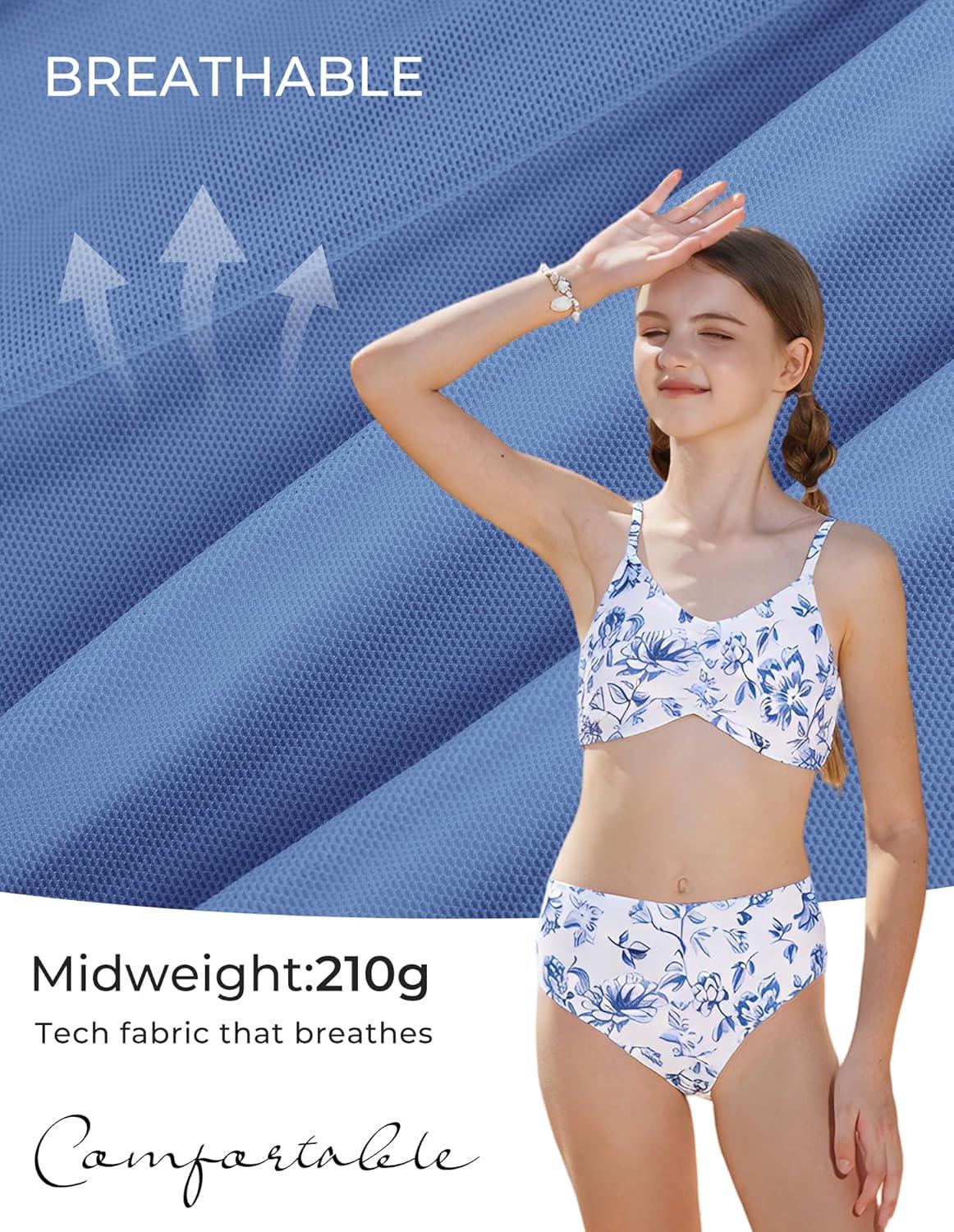 imageGRACE KARIN Girls Swimsuit Bikini Bathing Suit for Teens Ruched Tankini Beach Hawaii Swimwear with Cover Up Skirt 816YBlue Floral