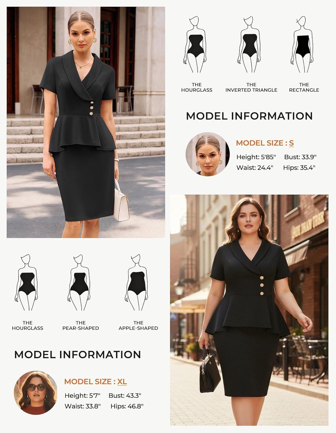 imageGRACE KARIN Work Dresses for Women 2026 Short Sleeve Bodycon Business Midi Dress Lapel V Neck Office Church Sheath OutfitsBlack