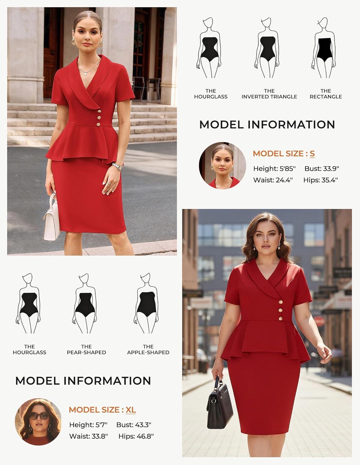 imageGRACE KARIN Work Dresses for Women 2026 Short Sleeve Bodycon Business Midi Dress Lapel V Neck Office Church Sheath OutfitsDark Purple Red