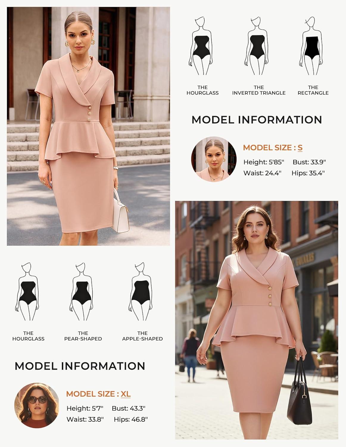 imageGRACE KARIN Work Dresses for Women 2026 Short Sleeve Bodycon Business Midi Dress Lapel V Neck Office Church Sheath OutfitsPink