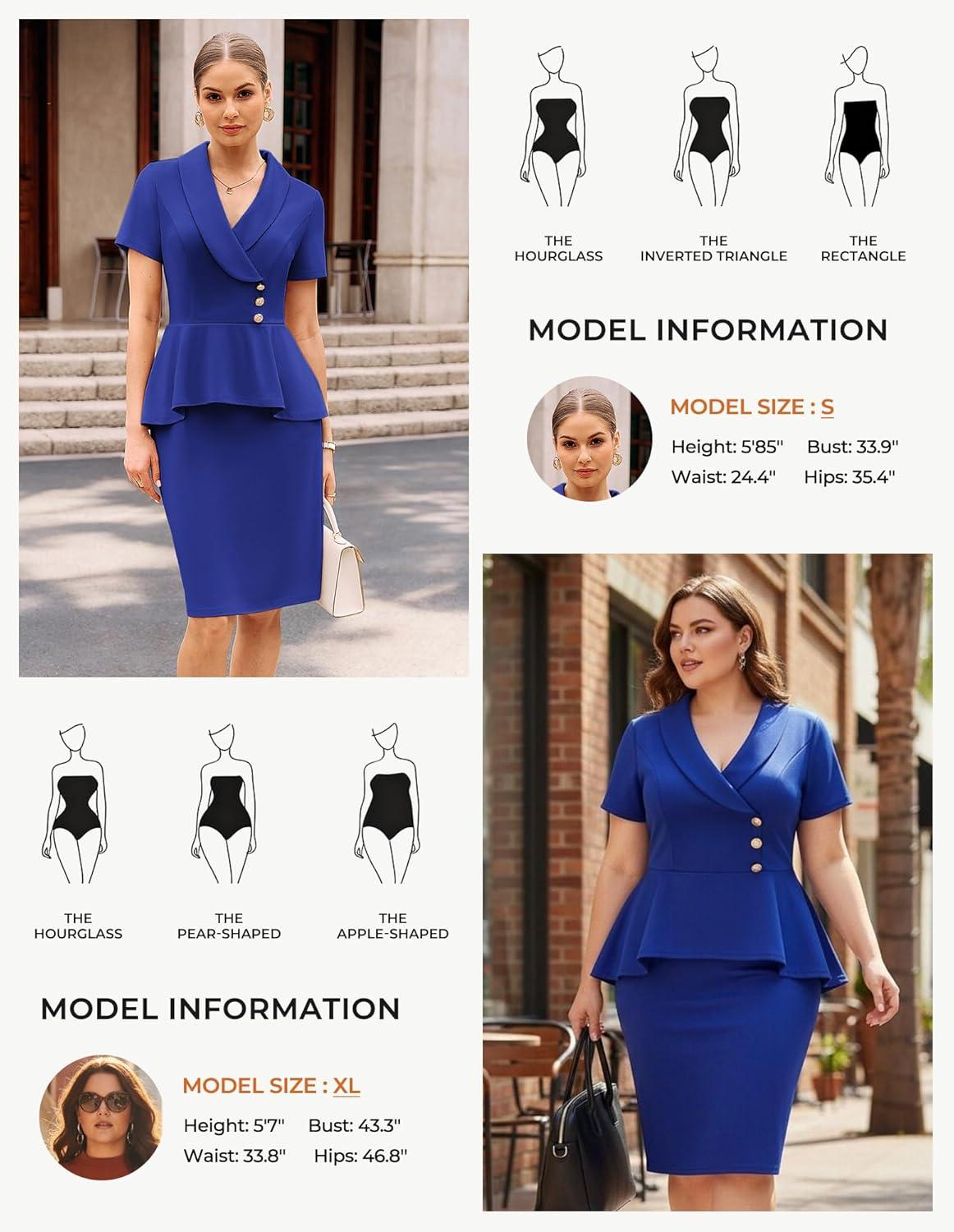 imageGRACE KARIN Work Dresses for Women 2026 Short Sleeve Bodycon Business Midi Dress Lapel V Neck Office Church Sheath OutfitsRoyal Blue