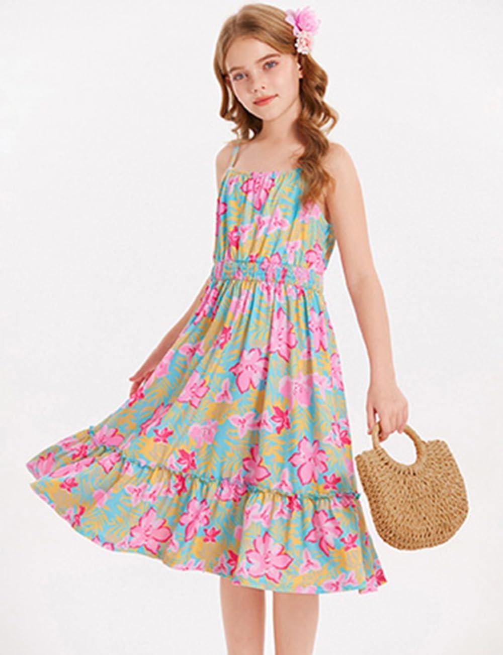 imageMommy and Me Floral Smocked DressSpaghetti Strap Boho DressSummer Maxi Dress with PocketsBlue