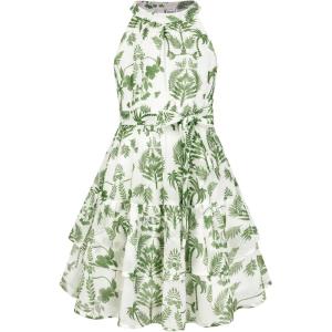 GRACE KARIN Girls Summer Beach Dress Floral Hawaiian Halter Chiffon Party Wedding Vacation Sundress 7-14Y(Green)