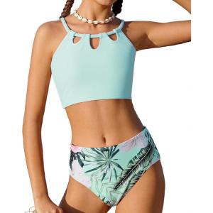 GRACE KARIN Teen Girls Swimsuits Two Piece Bikini Sets Bathing Suit Girl’ Swimwear Size 6-14(Light Green)