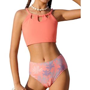 GRACE KARIN Teen Girls Swimsuits Two Piece Bikini Sets Bathing Suit Girl’ Swimwear Size 6-14(Orange Pink)
