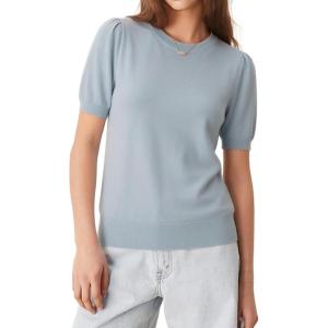 GRACE KARIN Women’s Puff Short Sleeve Sweater Lightweight Dressy Casual Blouse Crewneck Knit Top Business Casual Outfits(Blue)