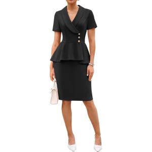 GRACE KARIN Work Dresses for Women 2026 Short Sleeve Bodycon Business Midi Dress Lapel V Neck Office Church Sheath Outfits(Black)