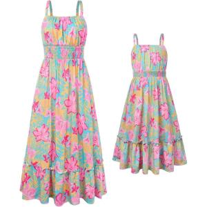 Mommy and Me Floral Smocked Dress,Spaghetti Strap Boho Dress,Summer Maxi Dress with Pockets(Blue)