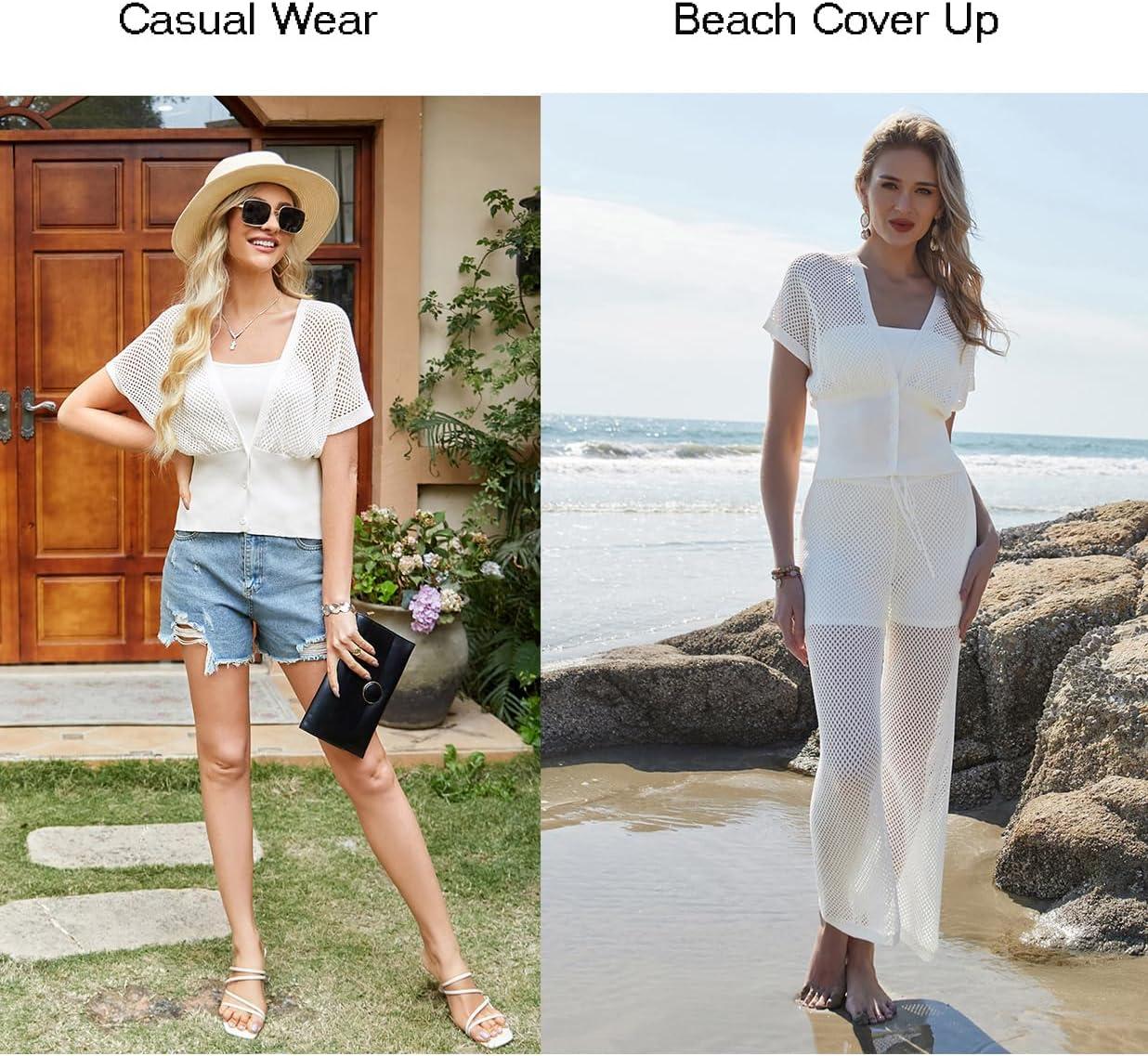 imageGRACE KARIN 2026 Women Short Sleeve Crochet Cardigan Summer Draped VNeck Bolero Shrug Sweater Hollow Out Beach Cover UpWhite