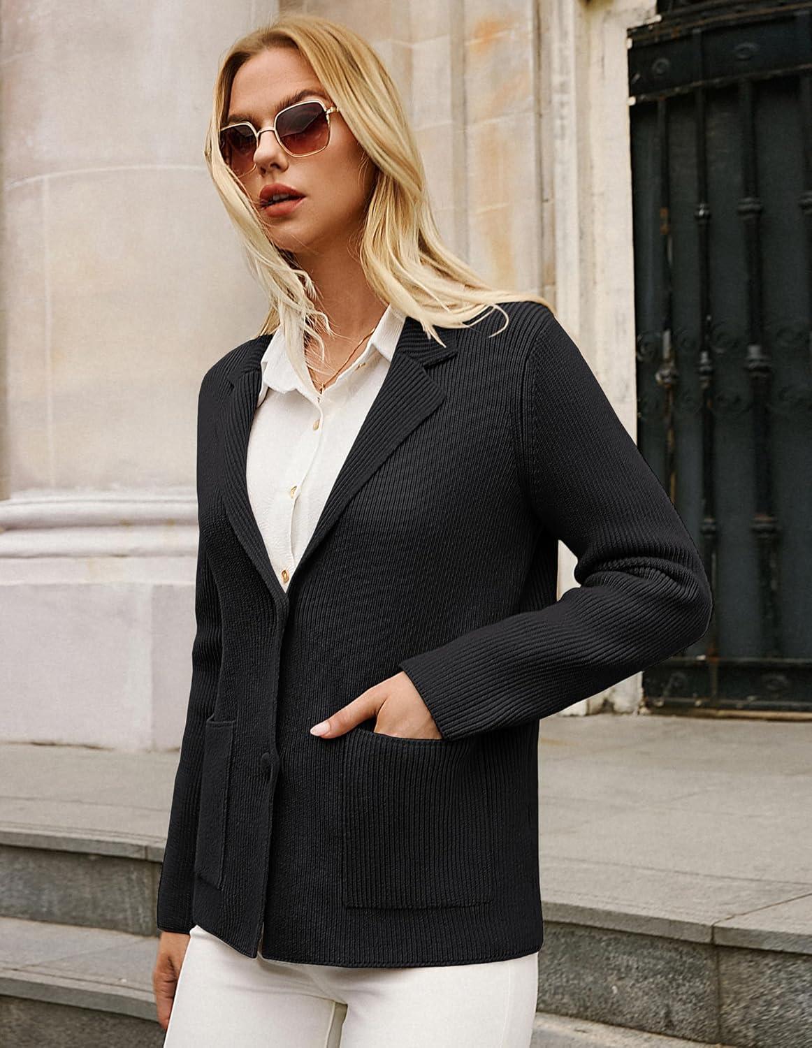 imageGRACE KARIN Blazer for Women Business Casual Long Sleeve Sweater Blazers 2025 Knit Office Work OutfitsBlack