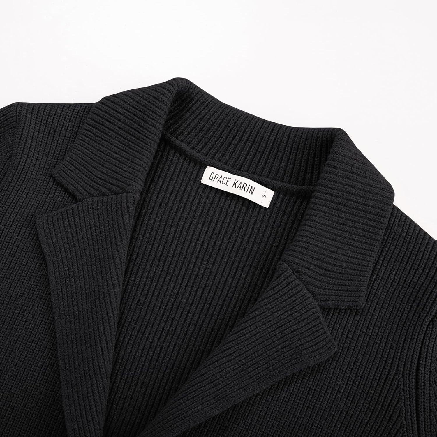imageGRACE KARIN Blazer for Women Business Casual Long Sleeve Sweater Blazers 2025 Knit Office Work OutfitsBlack