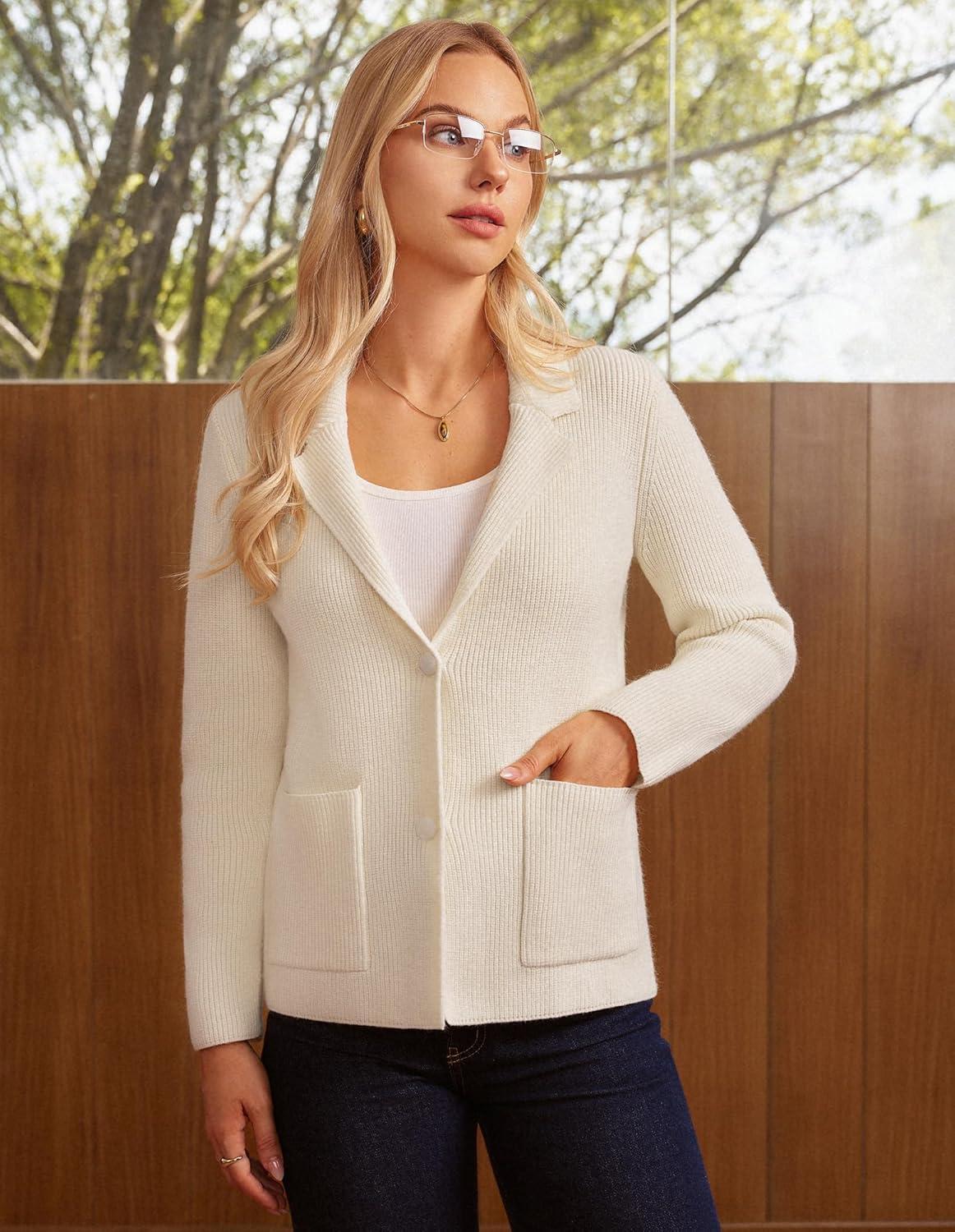 imageGRACE KARIN Blazer for Women Business Casual Long Sleeve Sweater Blazers 2025 Knit Office Work OutfitsIvory