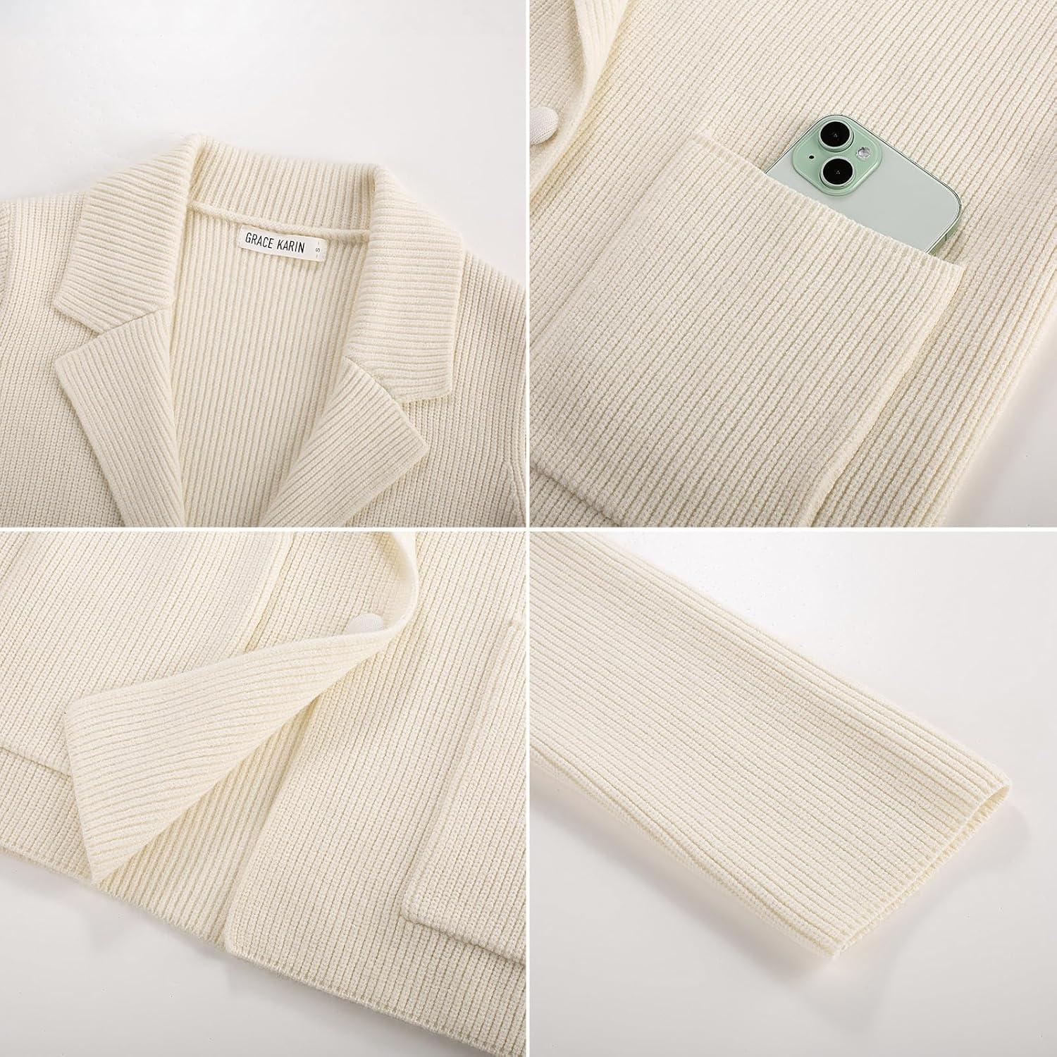 imageGRACE KARIN Blazer for Women Business Casual Long Sleeve Sweater Blazers 2025 Knit Office Work OutfitsIvory