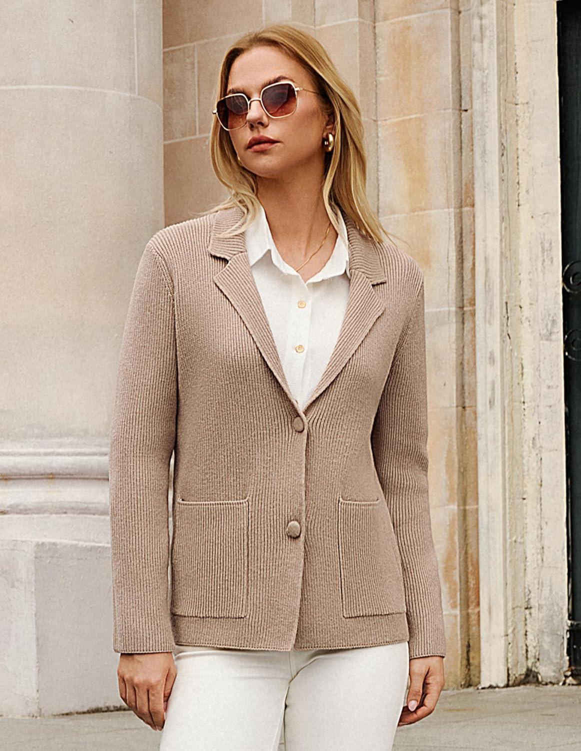 imageGRACE KARIN Blazer for Women Business Casual Long Sleeve Sweater Blazers 2025 Knit Office Work OutfitsKhaki