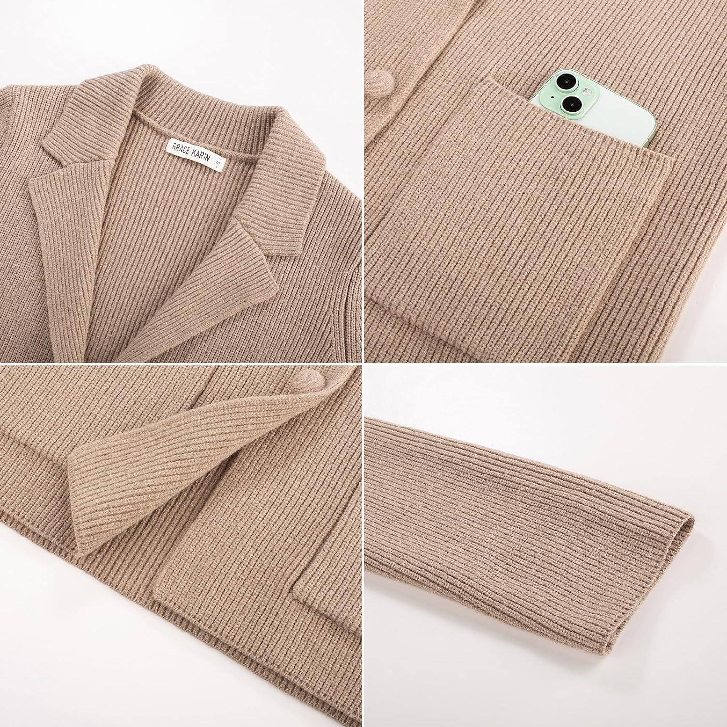 imageGRACE KARIN Blazer for Women Business Casual Long Sleeve Sweater Blazers 2025 Knit Office Work OutfitsKhaki