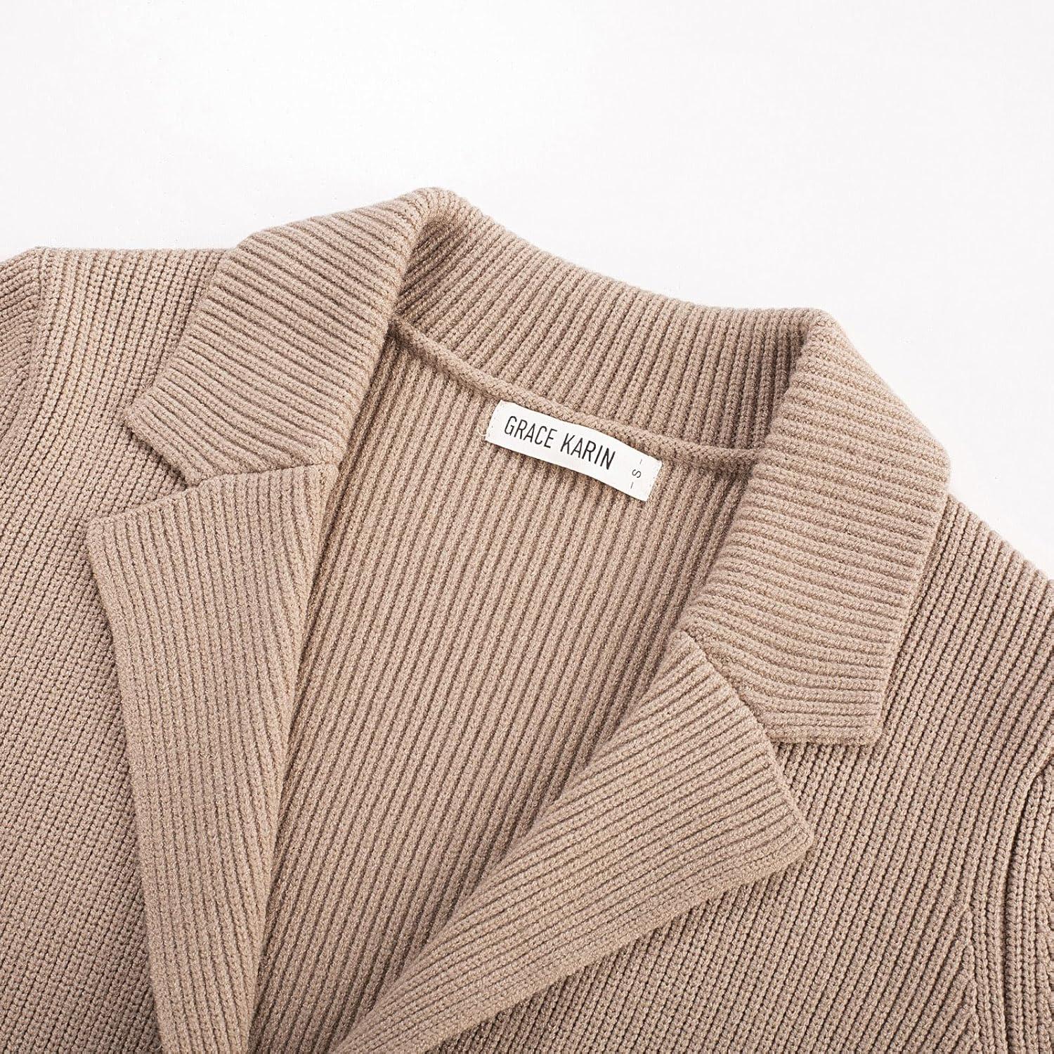 imageGRACE KARIN Blazer for Women Business Casual Long Sleeve Sweater Blazers 2025 Knit Office Work OutfitsKhaki